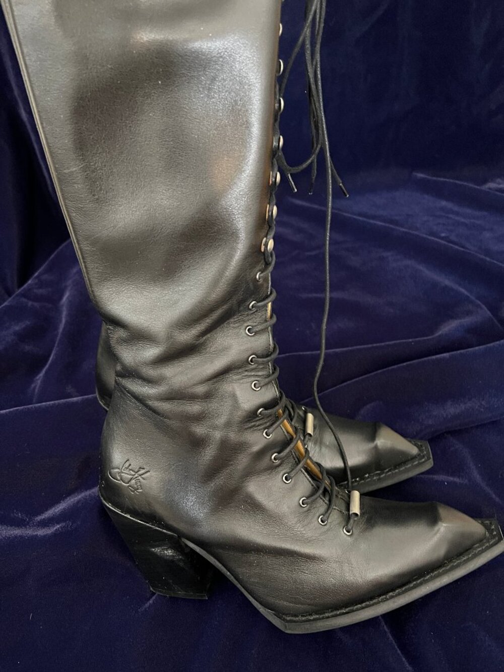 Fluevog Swordfish Hi Abstract Candy black boots 6 - Picture 8 of 15